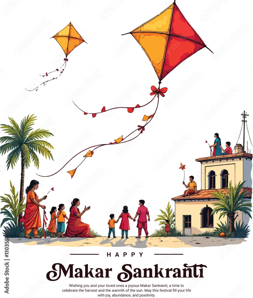 Obraz premium Indian Kites Festival Happy Makar Sankranti and Happy Uttarayan on January 14 social media post