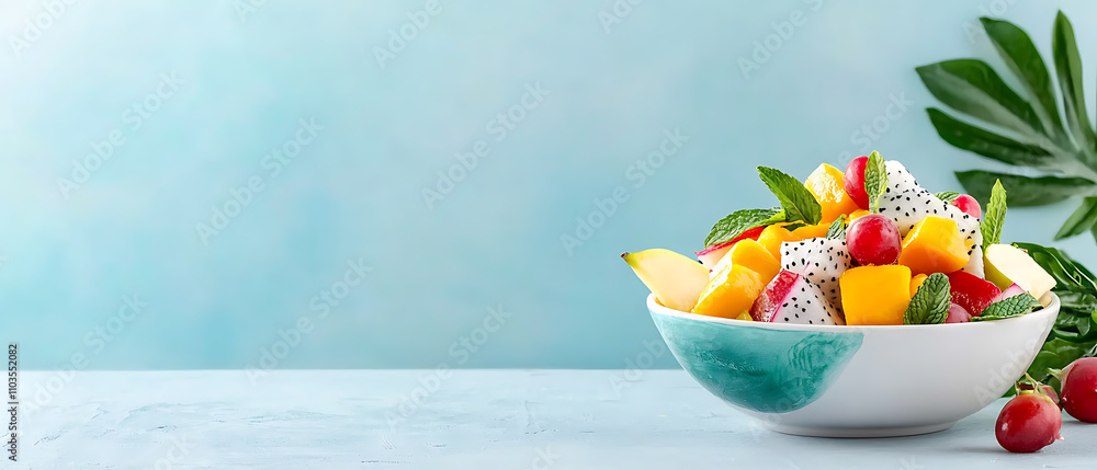 Vibrant mixed fruit salad bowl bright kitchen food photography fresh environment close-up view healthy eating concept Vibrant mixed fruit salad bowl bright kitchen food photography fresh environment close-up view healthy eating concept