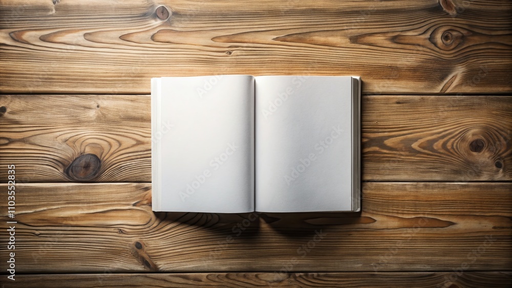 Fototapeta premium Elegant Empty White Book Mockup Template on Rustic Wood Background Perfect for Showcasing Designs and Creative Projects, Ideal for Inspirational Content and Marketing Materials