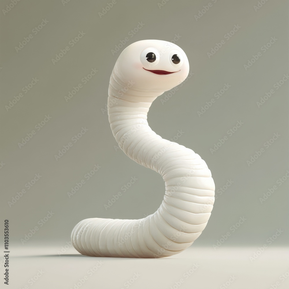 Fototapeta premium Worm Character. Cute Earthworm Cartoon Character in Funny Nature Illustration