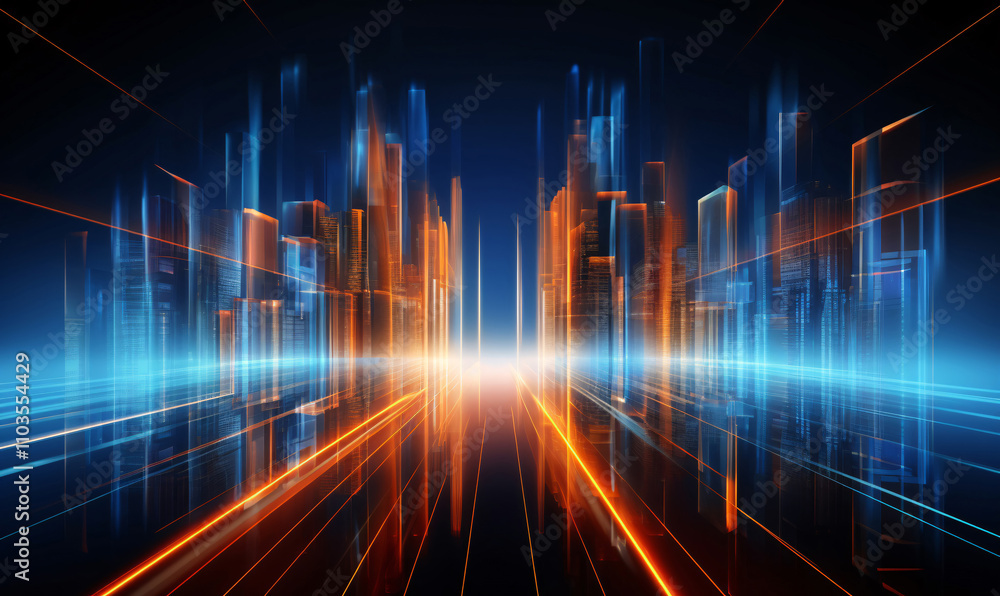 Cyber big data flow throughout the city. Blockchain data fields. Network line connect stream. Concept of AI technology, digital communication big city. Cyber big data flow throughout the city. Blockchain data fields. Network line connect stream. Concept of AI technology, digital communication big city.