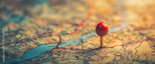 Location marking with a pin on a map with routes.