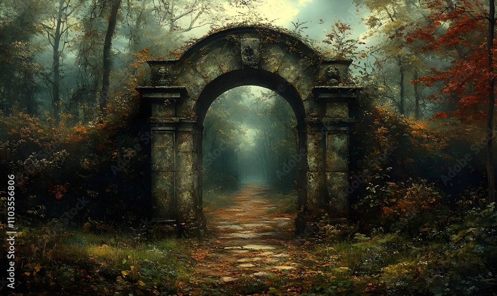Obraz premium A surreal decorated gateway to the past opening to light sweet memories