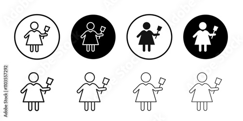 cleaner woman icon logo sign set vector outline