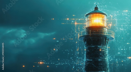 Digital lighthouse, technology concept, futurism 