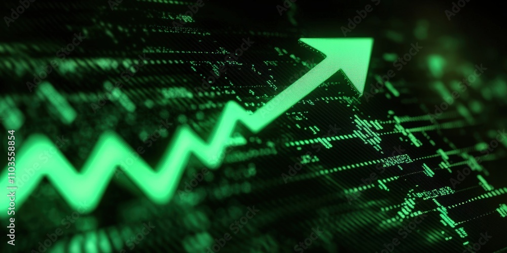 Green Upward Arrow on Stock Market Graph Indicating Positive Trend and Growth in Financial Data Visualization. Global Stock market rally or recovery concept.stock, cryptocurrency background
Green Upward Arrow on Stock Market Graph Indicating Positive Trend and Growth in Financial Data Visualization. Global Stock market rally or recovery concept.stock, cryptocurrency background
