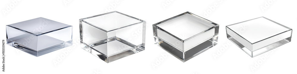 Acrylic box isolated on transparent background, Set of Acrylic box isolated on transparent background, Set of