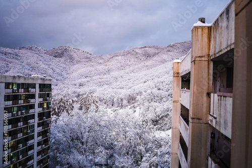 Image of mountains covered with white snow