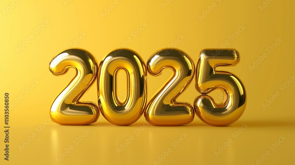 An artistic composition featuring golden foil numbers 2025, prominently displayed on a monochrome yellow background. The vibrant aesthetic evokes celebration and seasonal cheer. An artistic composition featuring golden foil numbers 2025, prominently displayed on a monochrome yellow background. The vibrant aesthetic evokes celebration and seasonal cheer.