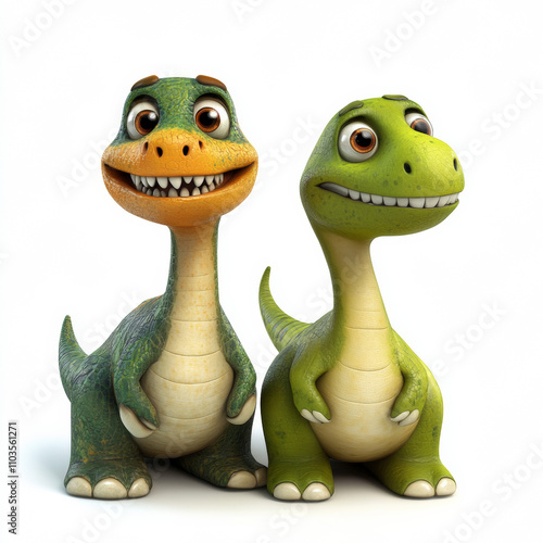 3d cool dinosaurs illustration, white background