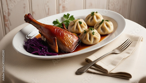 Festive Roast Dinner: Golden Roast Duck Dinner with Vibrant Sides