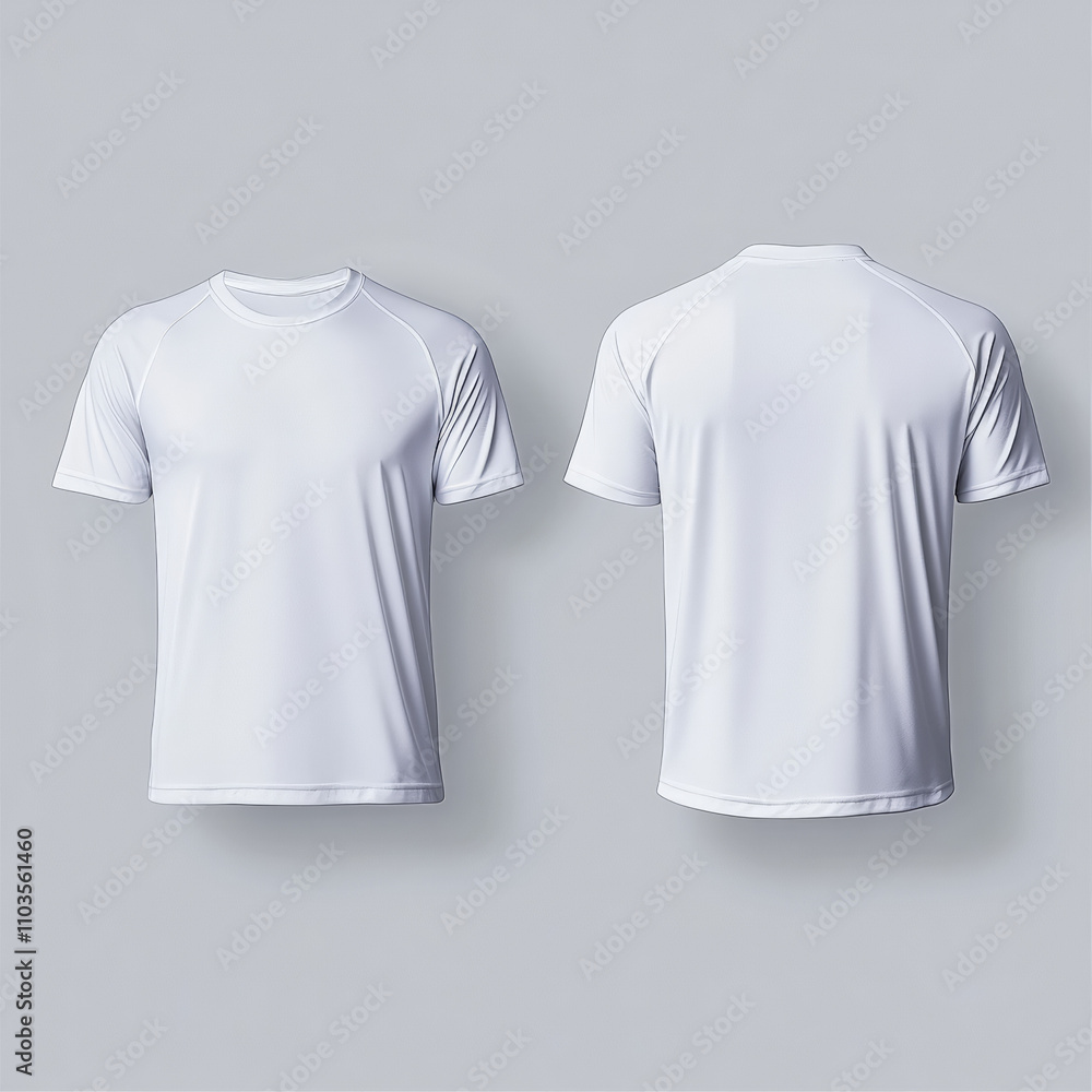 A clean design of a short-sleeve running t-shirt. The t-shirt is white, displayed on a plain grey background. T-shirt Mockup A clean design of a short-sleeve running t-shirt. The t-shirt is white, displayed on a plain grey background. T-shirt Mockup