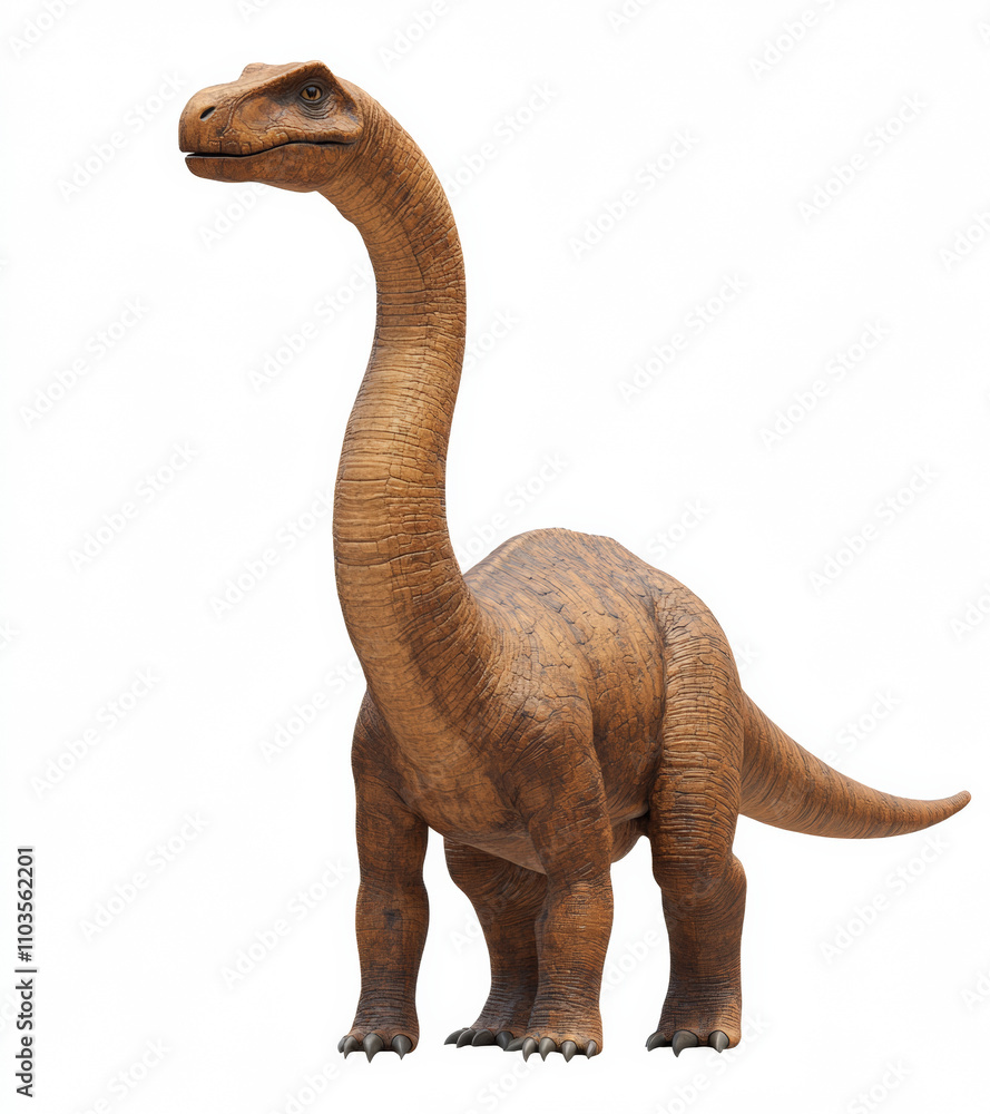 Obraz premium A realistic brontosaurus with natural, detailed features, a long neck, massive body, and strong legs.