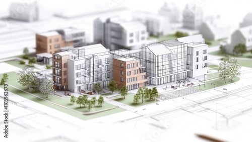 Fototapeta Naklejka Na Ścianę i Meble -  Blueprint of a mixed use housing and commercial project designed for a global city
