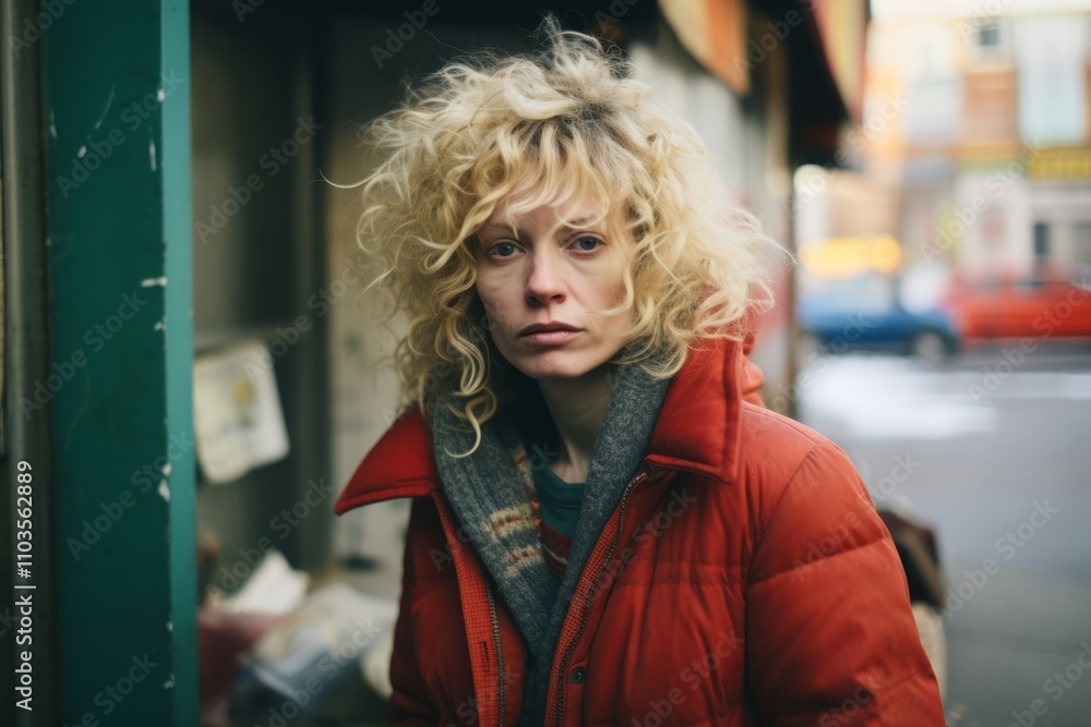 Portrait of a beautiful young woman with curly blond hair in the city Portrait of a beautiful young woman with curly blond hair in the city