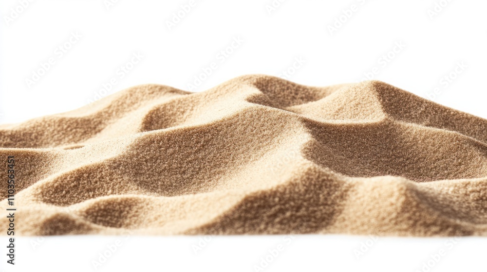 A fine-textured pile of desert sand with layered curves and natural shadows, isolated on white A fine-textured pile of desert sand with layered curves and natural shadows, isolated on white