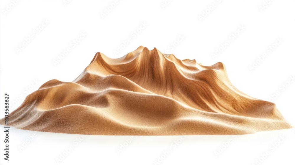 A natural heap of desert sand with soft textures and flowing lines, isolated on a white background A natural heap of desert sand with soft textures and flowing lines, isolated on a white background