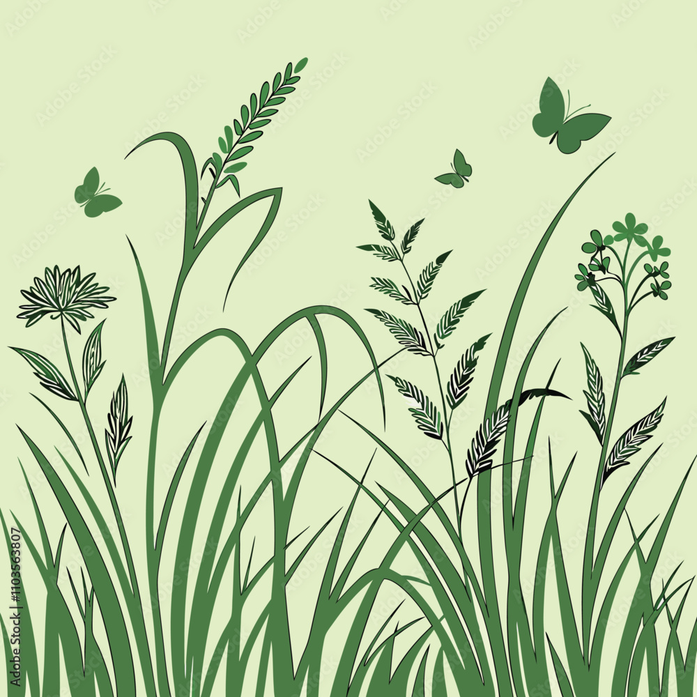 Fototapeta premium Seamless green grass pattern
