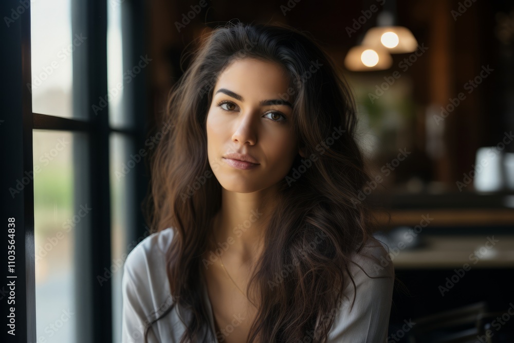 Portrait of a beautiful young brunette woman in a cafe. Portrait of a beautiful young brunette woman in a cafe.