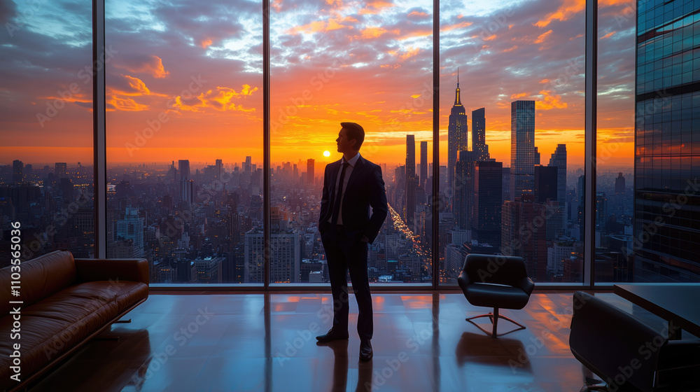 Businessperson Gazing at Their New Office in the Skyscraper Businessperson Gazing at Their New Office in the Skyscraper