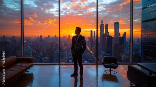 Businessperson Gazing at Their New Office in the Skyscraper