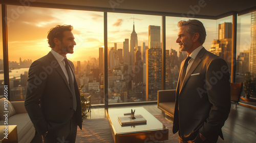 Business Leaders Discussing in a High-Rise Office