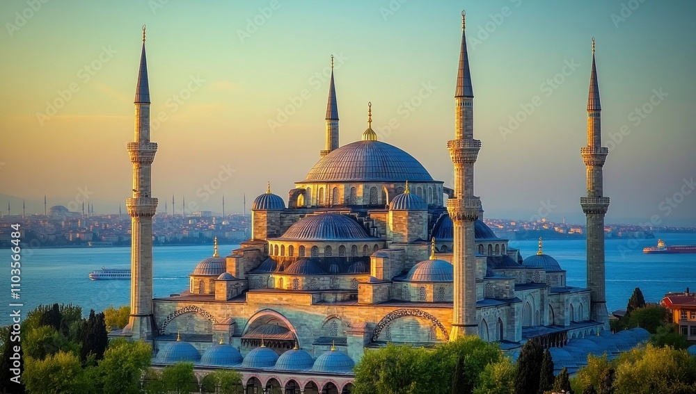 Fototapeta premium The Blue Mosque at Sunset in Istanbul