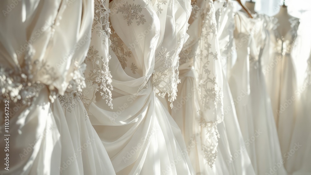 Elegant white wedding gowns, perfect for candid photos. Elegant white wedding gowns, perfect for candid photos.