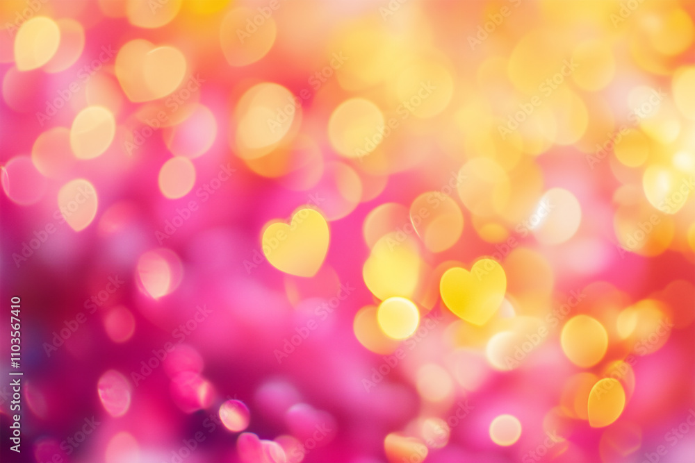 Valentine's day abstract background. Romantic pink and yellow glow defocused hearts bokeh. Valentine's day abstract background. Romantic pink and yellow glow defocused hearts bokeh.