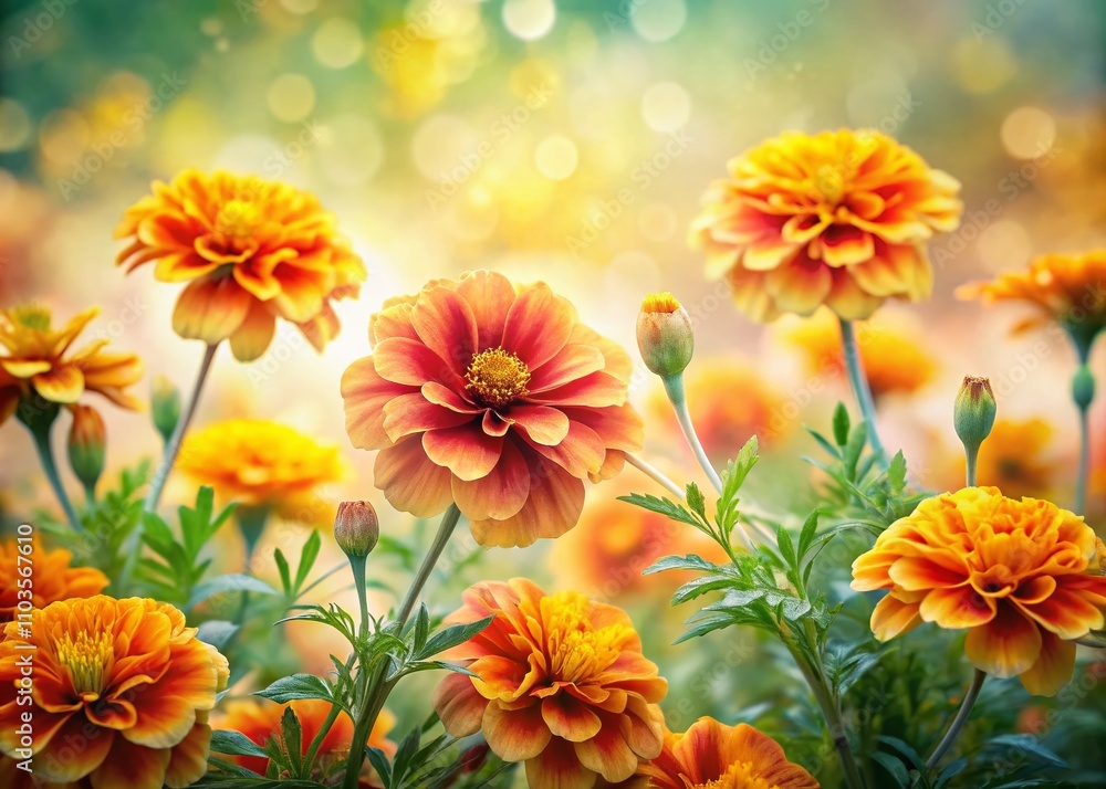 Fototapeta premium Elegant Watercolor Floral Pattern Featuring Orange and Yellow Flowers on a Light Background for Nature-Inspired Designs and Decor Projects
