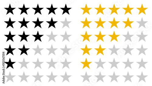 Five stars from customers rating sign symbol. Feedback rating star signs collection. Set of star symbols isolated. Feedback 5-star sign. Vector illustration.