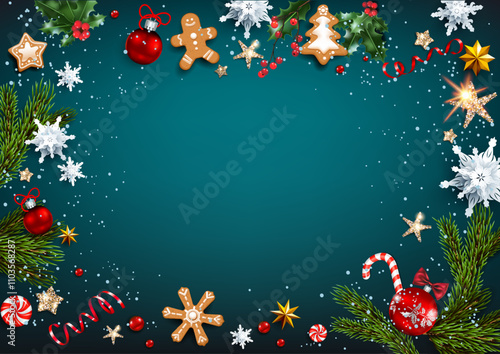 Dark Christmas flat lay background
