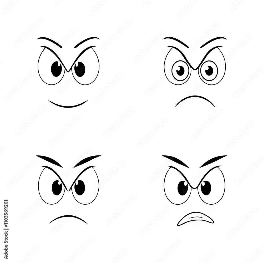 Fototapeta premium Cartoon Angry Face Expression Icons Isolated Hand drawn Illustration