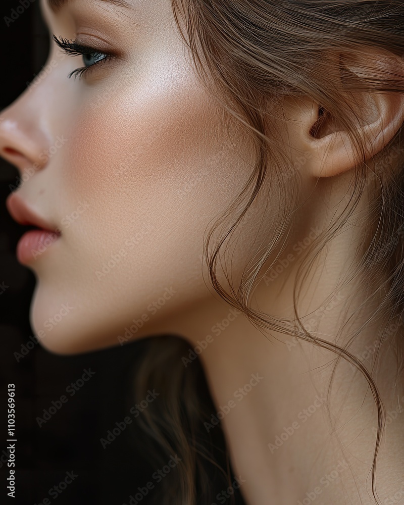 Side Profile of a Woman with Radiant Skin and Soft Features Side Profile of a Woman with Radiant Skin and Soft Features