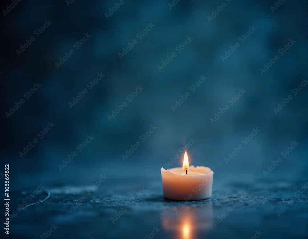 Fototapeta premium a single candle is lighten up on a dark surface