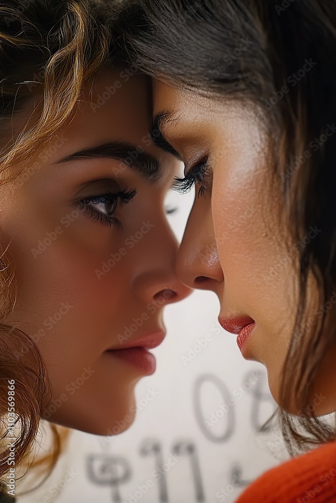 Close-Up of Two Women Facing Each Other Intimately Close-Up of Two Women Facing Each Other Intimately