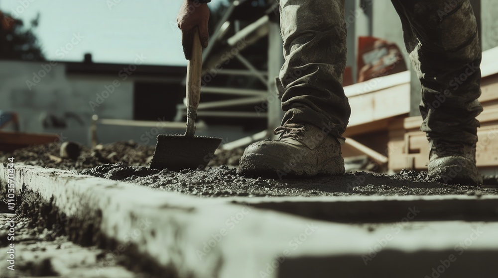 laying down concrete for a foundation, using a trowel to smooth the surface and ensure a level base for a future building structure laying down concrete for a foundation, using a trowel to smooth the surface and ensure a level base for a future building structure