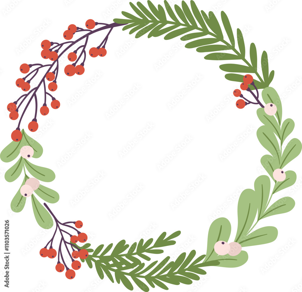 Naklejka premium A wreath made of green leaves and berries with a white background