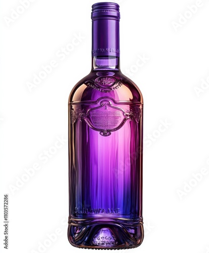 Striking Purple Liquor Bottle with Gold Accents against White Background