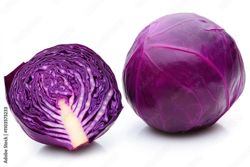Red Cabbage Cut in Half and Whole Red Cabbage Cut in Half and Whole