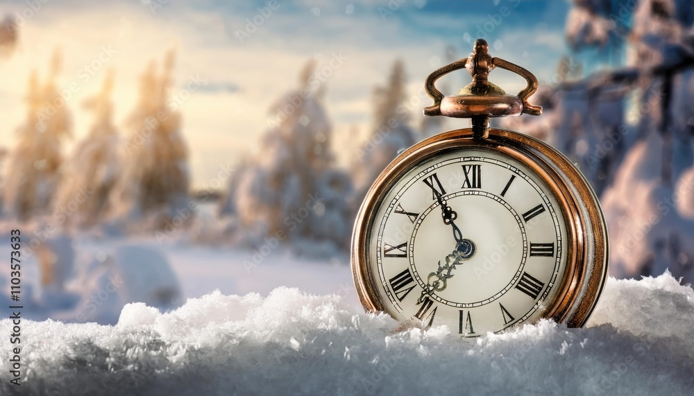 antique clock in a frozen or snowy setting, symbolizing nostalgia, memories, or pauses in life antique clock in a frozen or snowy setting, symbolizing nostalgia, memories, or pauses in life
