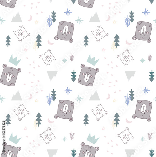 Patron de oso de la montaña fondo blanco