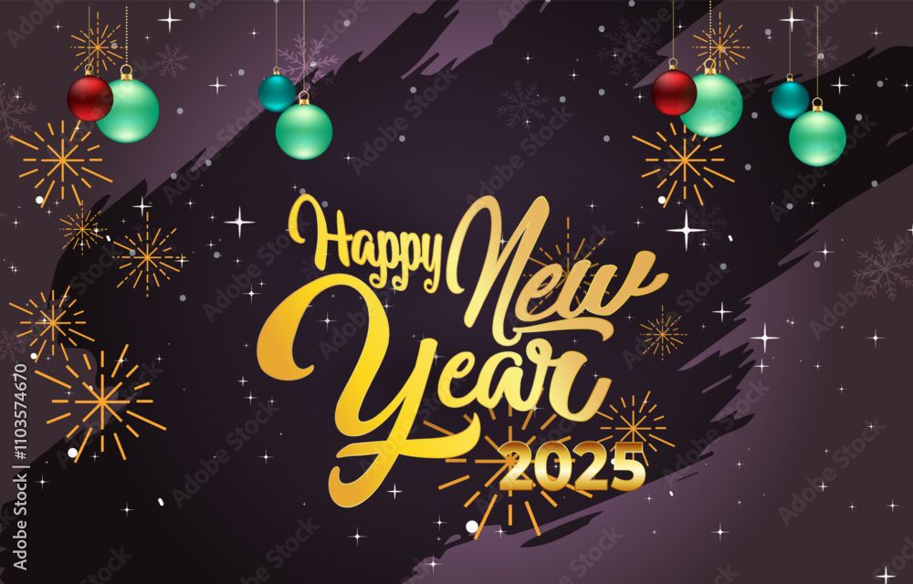 Naklejka premium 2025 happy new year template banner with modern 3d text effect and beautiful sparkle luxury shiny ornament abstract gradient purple background design 016