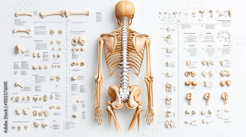 Naklejka Human skeleton posterior view with individual bones chart.