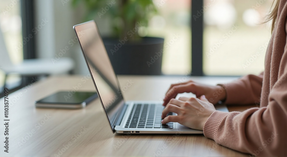 Fototapeta premium person working on laptop