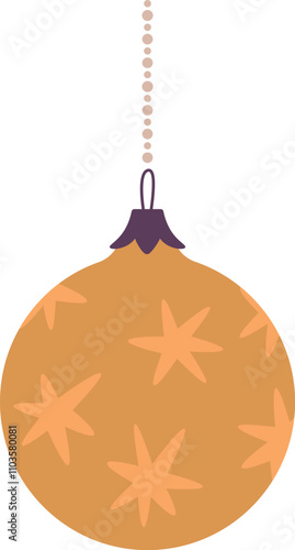 A yellow ornament with stars on it hangs from a string