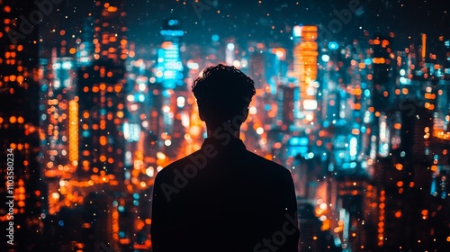 Wallpaper Mural Silhouette of Man Against Hong Kong City Lights at Night Torontodigital.ca