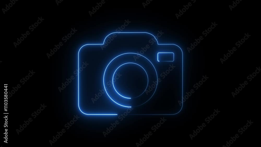 Camera icon neon animation video. Glowing neon video camera icon isolated on black background. HD video motion graphic animation Camera icon neon animation video. Glowing neon video camera icon isolated on black background. HD video motion graphic animation