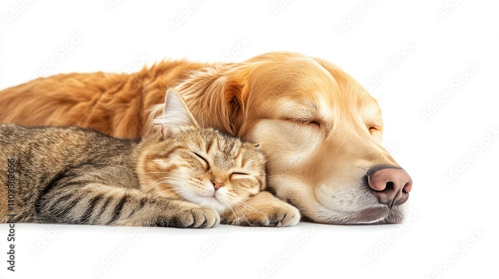 Puppy and Cat Cuddling Together in Peaceful Moment Puppy and Cat Cuddling Together in Peaceful Moment