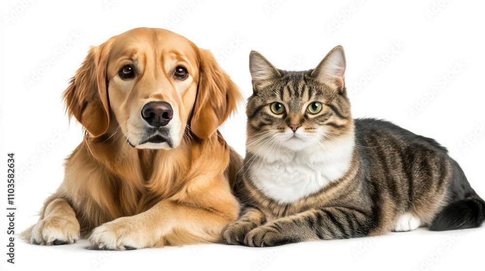 Golden Retriever Puppy and Cat Together